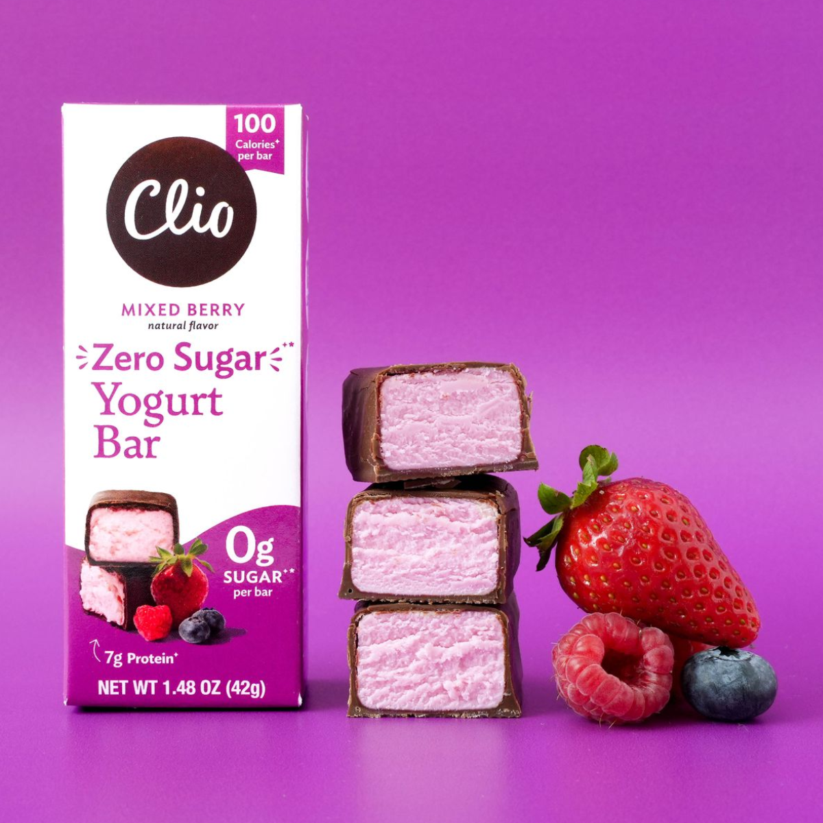 Zero Sugar Mixed Berry Greek Yogurt Bar 10 Bar Count Clio Snacks