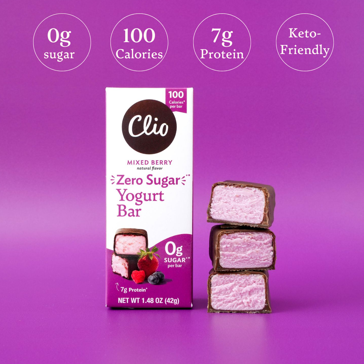Zero Sugar Mixed Berry Greek Yogurt Bar 10 Bar Count Clio Snacks